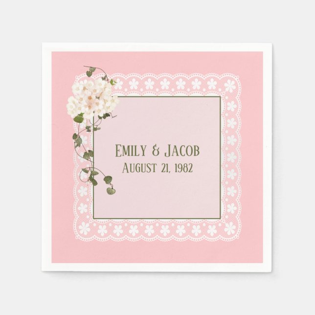 Anniversary White Lace On Blush  Napkins (Front)