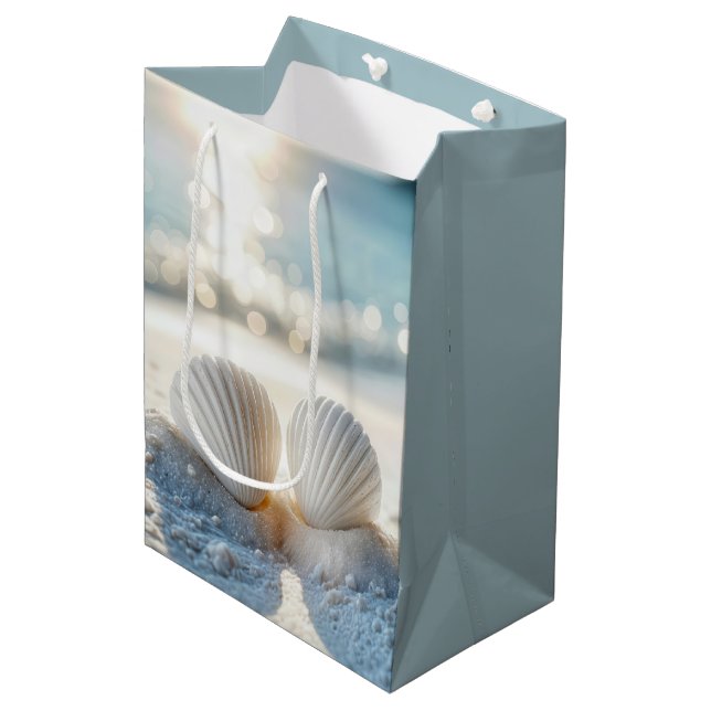 Anniversary White Seashells in White Sand Medium Gift Bag (Front Angled)