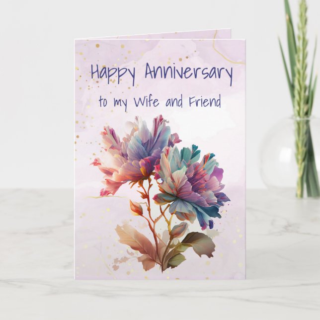 Anniversary Wife & Friend Graphic Art Flower  Card (Front)