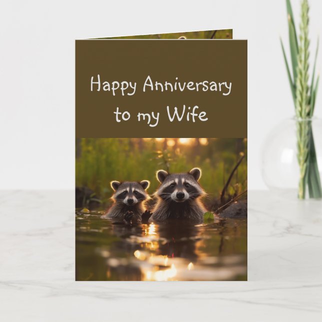  Anniversary Wife Partner Fun Raccoon Animals  Card (Front)