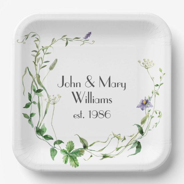 Anniversary Wildflower Wreath Paper Plates (Front)