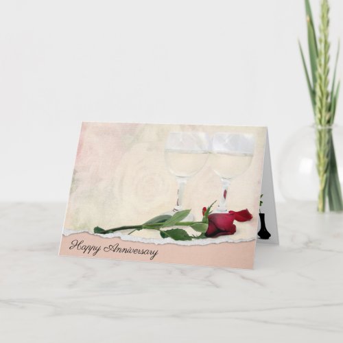 Anniversary Wine and Red Rose Card