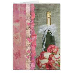 Anniversary wine bottle with roses cards