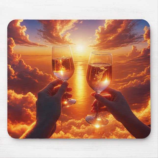 Anniversary Wine Toast At Sunset Mouse Pad (Front)