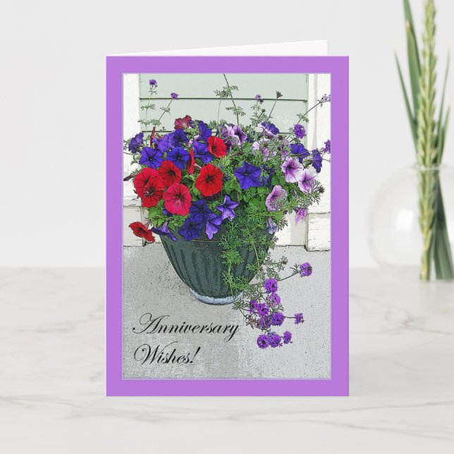 Anniversary Wishes Flower Arrangement, Petunias Card (Front)