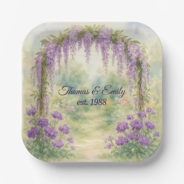 Anniversary Wisteria Archway In a Summer Garden Paper Plates (Front)