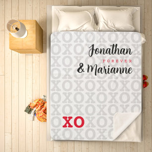 Anniversary XO Love You Red Gray Black Minimal Sherpa Blanket