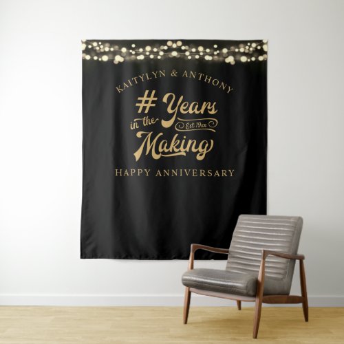 Anniversary YEARS IN THE MAKING Black Gold Lights Tapestry