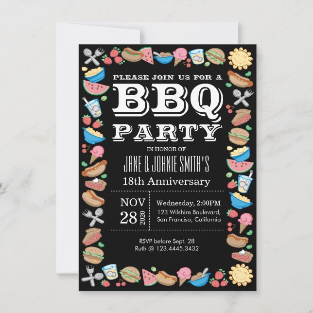 Annivesary Wedding BBQ Birthday Party Barbecue Invitation (Front)