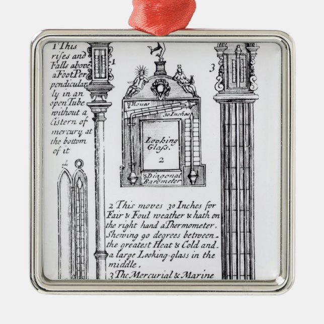 Annotated Illustration of Pendent, Diagonal Metal Ornament (Front)