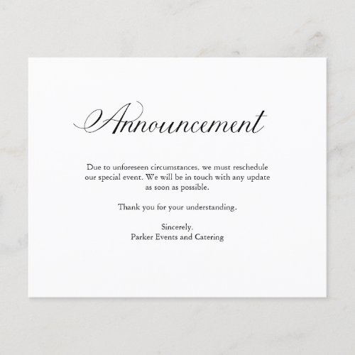 Announcement  BUDGET Elegant Event Postponement 