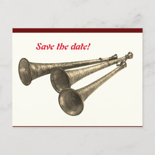 Announcement invitation party celebration trumpets postcard