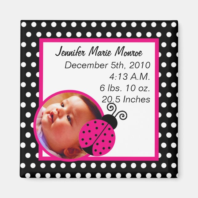 Announcement Magnet Black Spring Time Lady Bug (Front)