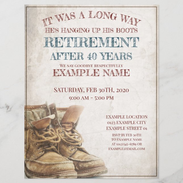 Announcement of retirement with old boots (Front)