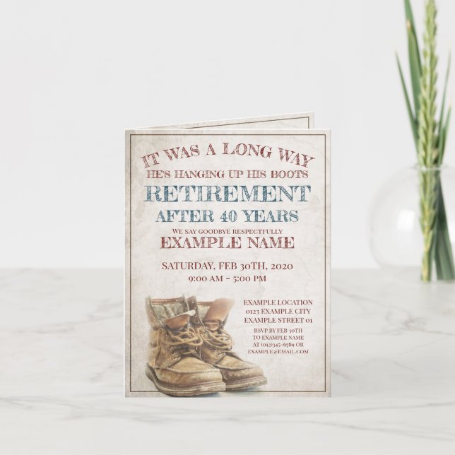 Announcement of retirement with old boots (Front)