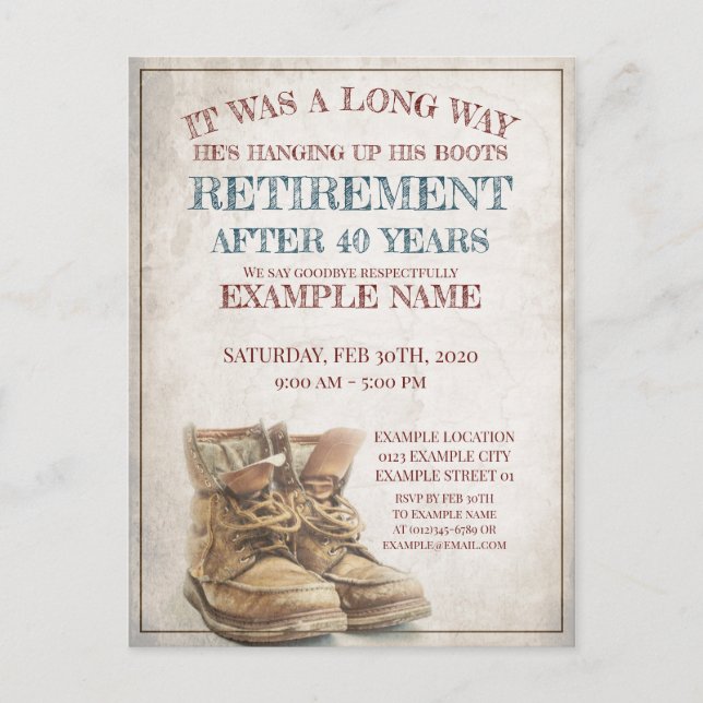Announcement of retirement with old boots (Front)