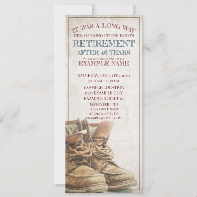 Announcement of retirement with old boots (Front)