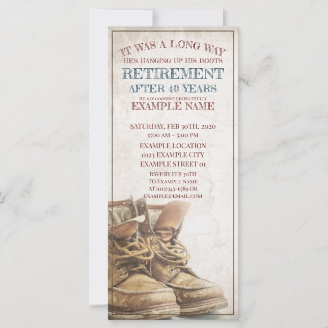 Announcement of retirement with old boots (Front)