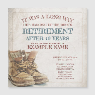 Announcement of retirement with old boots