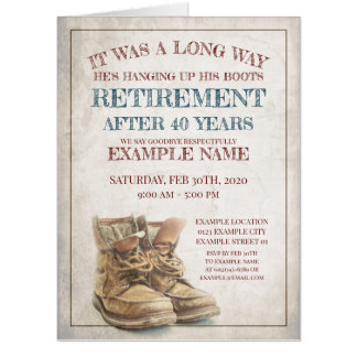Announcement of retirement with old boots card
