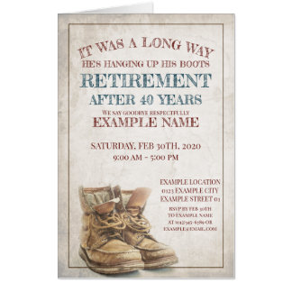 Announcement of retirement with old boots card