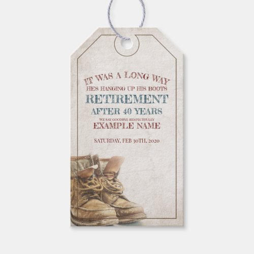 Announcement of retirement with old boots V10 Gift Tags