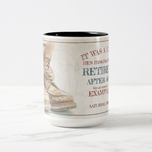 Announcement of retirement with old boots V20 Two_Tone Coffee Mug