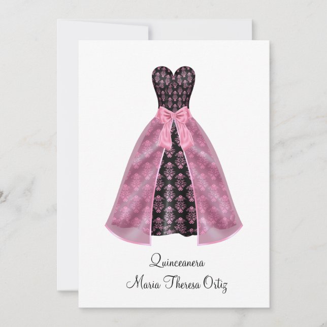 Announcement Quinceanera Pink Damask 15th Party (Front)