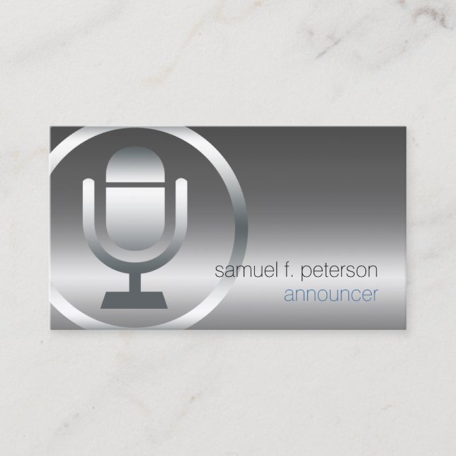 Announcer Chrome Microphone Icon Entertainment Business Card (Front)