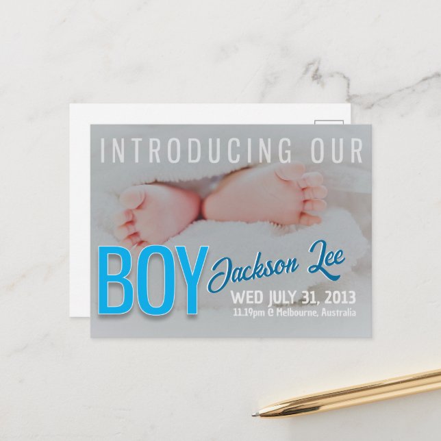 Announcing Baby BOY Photo Postcard (Front/Back In Situ)