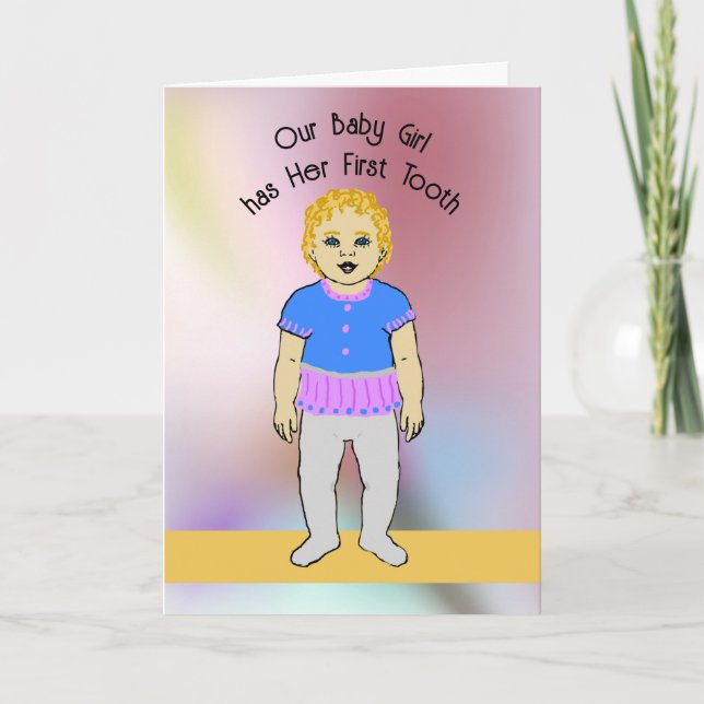 Announcing Baby Girl has First Tooth Thank You Card (Front)