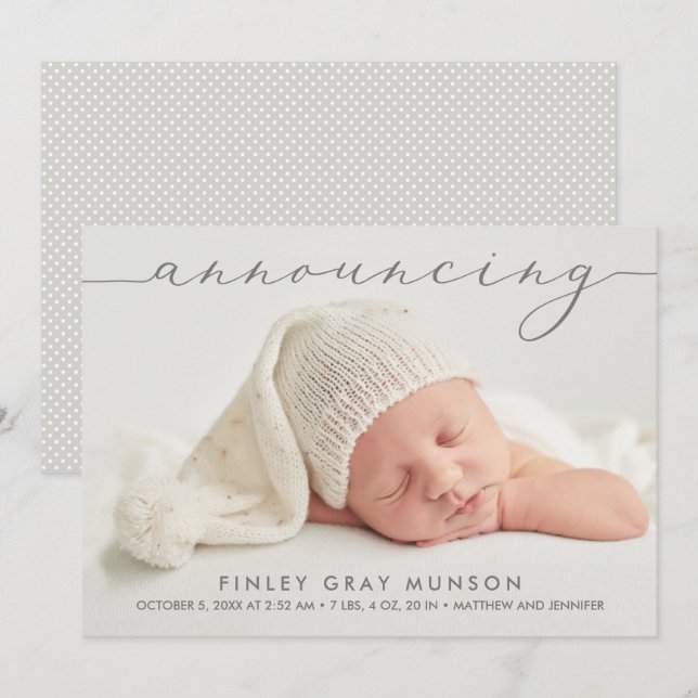 Announcing Baby Photo Birth Announcements (Front/Back)
