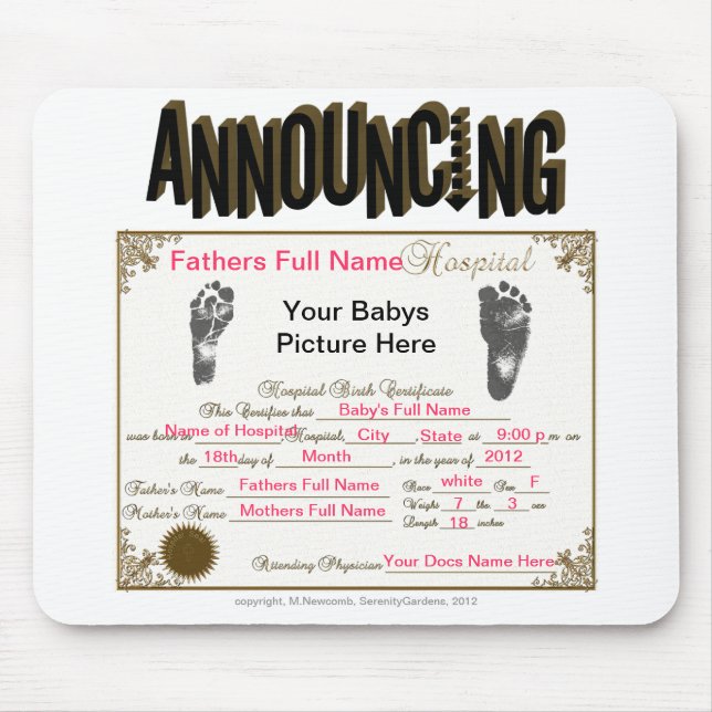 Announcing Birth Certificate_Mousepad Mouse Pad (Front)