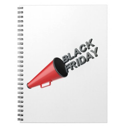 Announcing black friday sale with a megaphone notebook