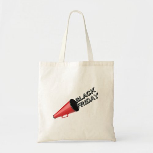 Announcing black friday sale with a megaphone tote bag