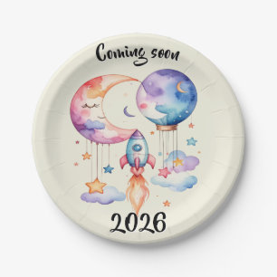 Announcing Pregnancy Watercolor Hot Air Balloon  Paper Plates