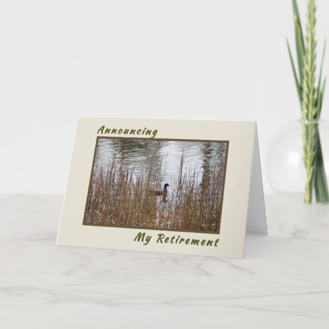 Announcing Retirement Card, Nature Pond with Duck Announcement (Front)