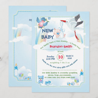 announsment for new baby,  it is a boy invitation