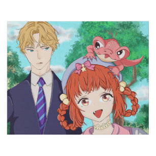 Annoyed - Anime couple with pink lizard Faux Canvas Print