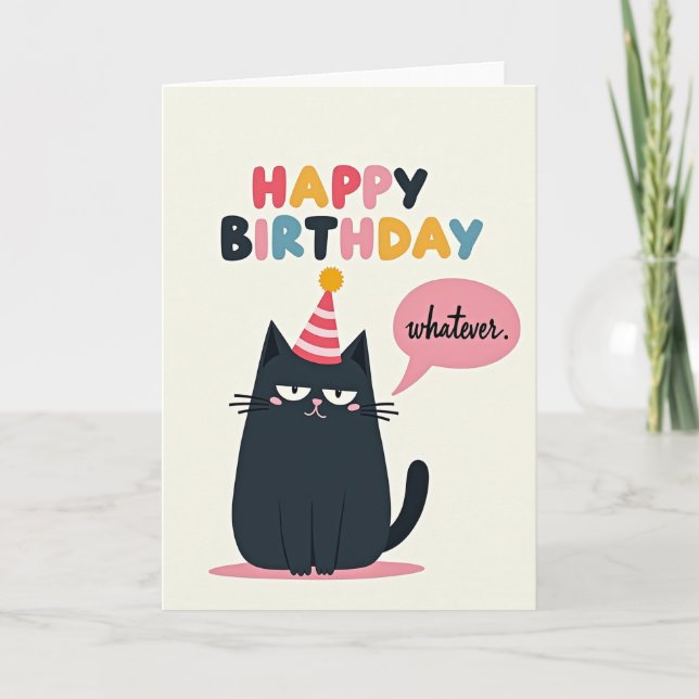 Annoyed Feline Party Hat Card (Front)