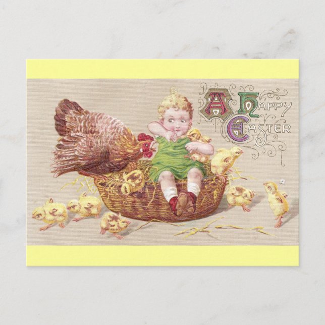 Annoyed Hen & Naughty Child Vintage Easter Card (Front)
