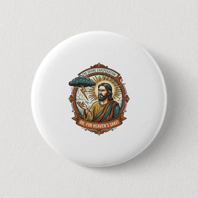 Annoyed Jesus Dark Rain Cloud Lightning Weather Hu Button (Front)