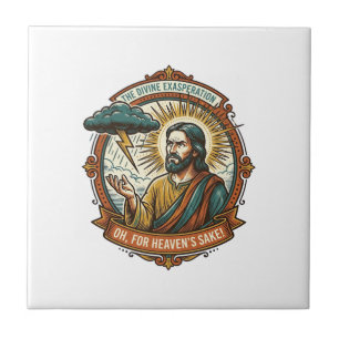 Annoyed Jesus Dark Rain Cloud Lightning Weather Hu Ceramic Tile