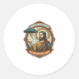 Annoyed Jesus Dark Rain Cloud Lightning Weather Hu Classic Round Sticker