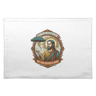 Annoyed Jesus Dark Rain Cloud Lightning Weather Hu Cloth Placemat