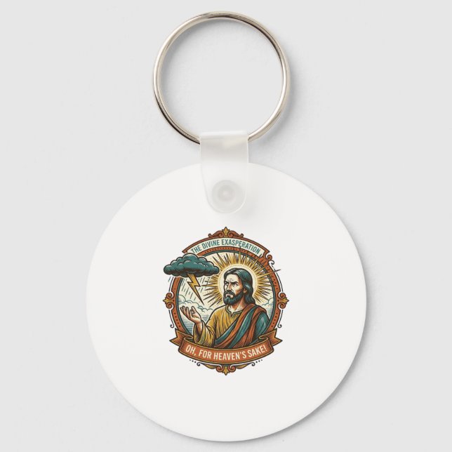 Annoyed Jesus Dark Rain Cloud Lightning Weather Hu Keychain (Front)