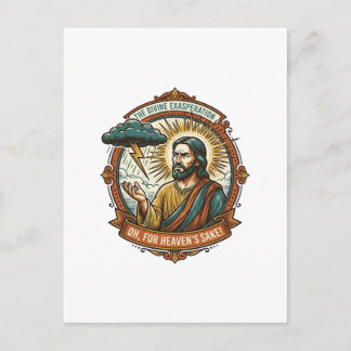 Annoyed Jesus Dark Rain Cloud Lightning Weather Hu Postcard
