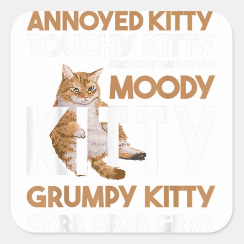 Annoyed Kitty Touchy Kitty Grouchy Ball Funny Cat  Square Sticker