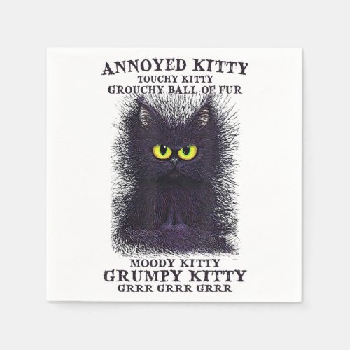 Annoyed Kitty Touchy Kitty Grouchy Ball Of Fur Moo Napkins