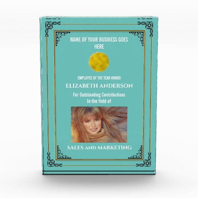Annual achievement award gold frame DIY photo teal (Front)